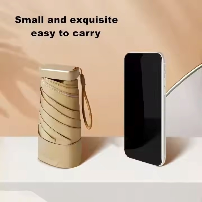 Fashion Small 6 Folding Umbrellas Sun Protect Ultraviolet Parasol Gift Gold Pocket Custom Logo Mini Phone Umbrella
