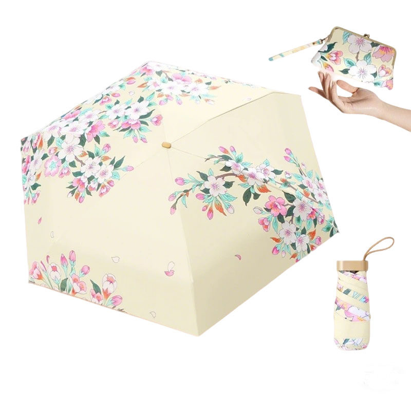 Flat 5 fold Umbrella For Sun Protection With Color Glue Mini Rain Umbrella With Handbag