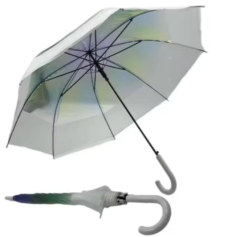Long Transparent Umbrella with Plastic Handle and High-Density Waterproof Fabric