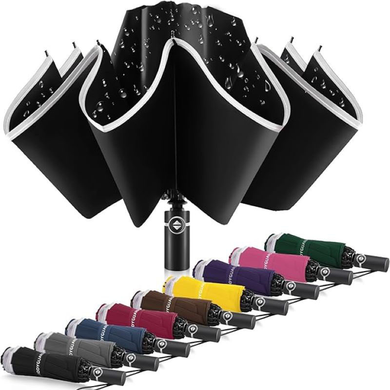 12-Ribs Reverse Design Large Automatic Folding Umbrella with Reflective Stripe