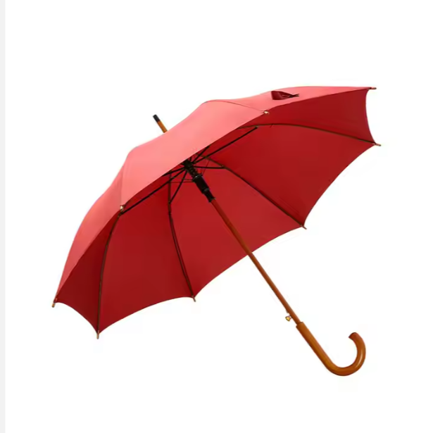 8-Rib Wooden Medium Golf Umbrella with Automatic Open, Long Handle, Engraved Design - Ideal for Business Gifts & Advertising